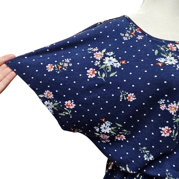 BeBop‎ Navy Blue Floral & Polka Dot Shorts Romper Size Medium - Picture 3 of 7